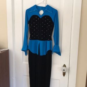 Black velvet & blue suit costume unitard